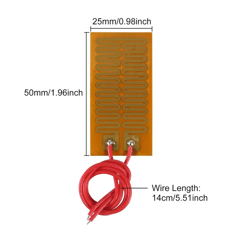 XIITIA 15pcs 25mmx50mm Film Heater Plate Adhesive Pad, PI Heating Elements Film 12V 7W Strip Heater Adhesive Polyimide Heater Plate (12V 7W 25mmx50mm) - Image 2